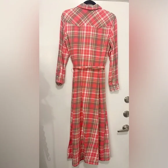 Polo Ralph Lauren long sleeve collar checked plaid pink maxi dress - Picture 5 of 7